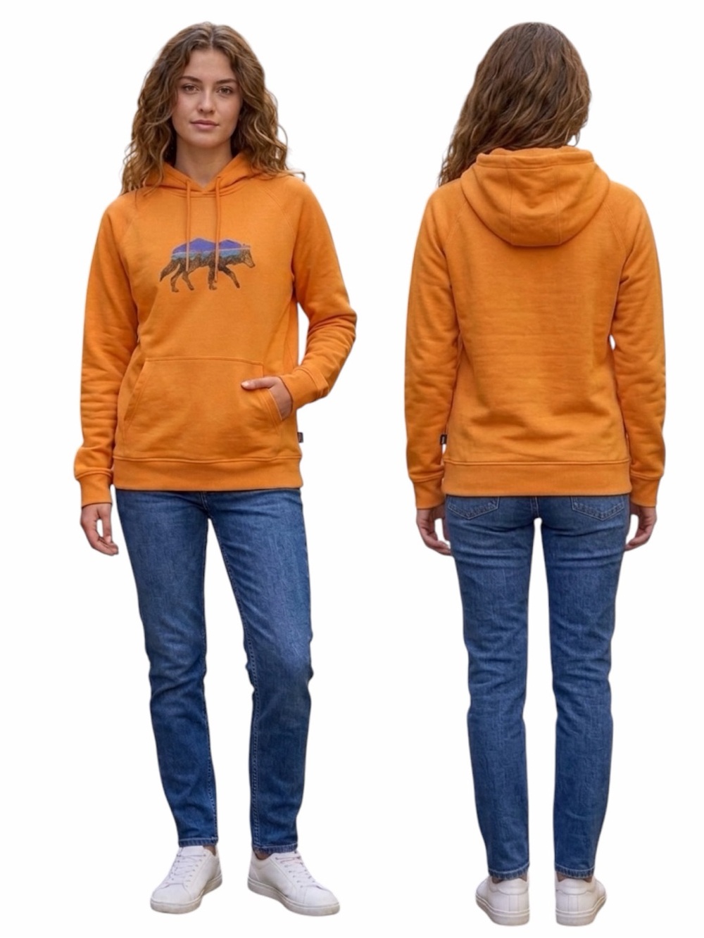 Patagonia Cloudberry Orange Pullover Back for Good Hoodie Wolf Graphic NWT Sz XL - Picture 1 of 14